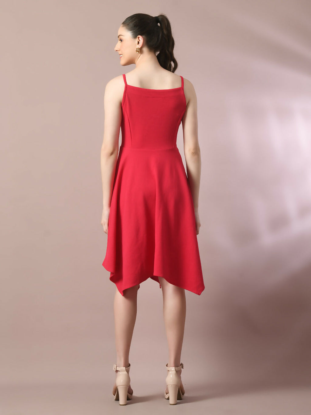 Myshka Women's Pink Solid Shoulder Straps Fit and Flare Party Dress - Distacart