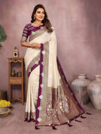 Aastha Fashion Cream Silk Sarees Weaving Saree - Distacart
