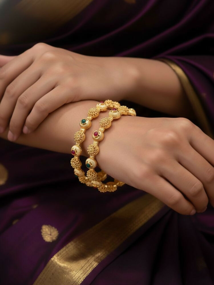 NVR Women Set of 2 Gold Plated Artificial Stone Bangle - Distacart