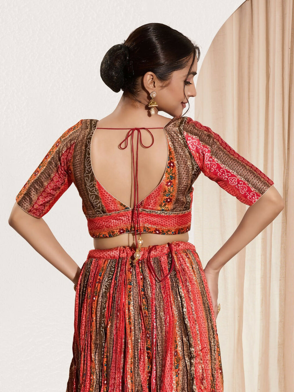 Joban Fashion Maroon Multi Brocade Padded Blouse With V Neck Elbow Sleeves - Distacart