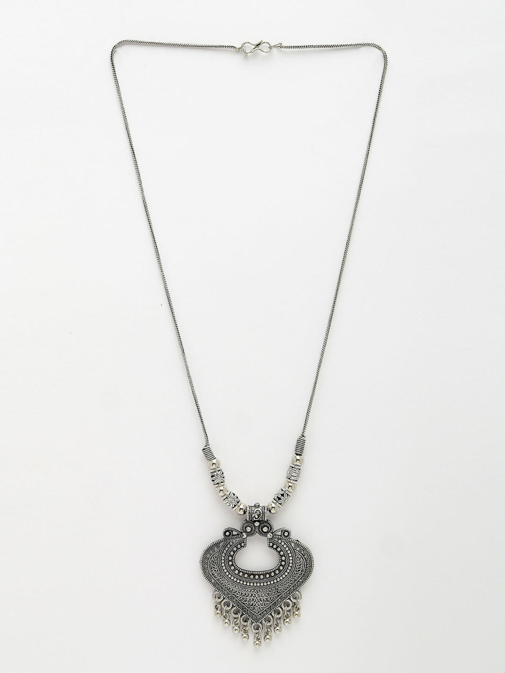 NVR Women's Silver-Toned German Silver Oxidised Pendant with Chain