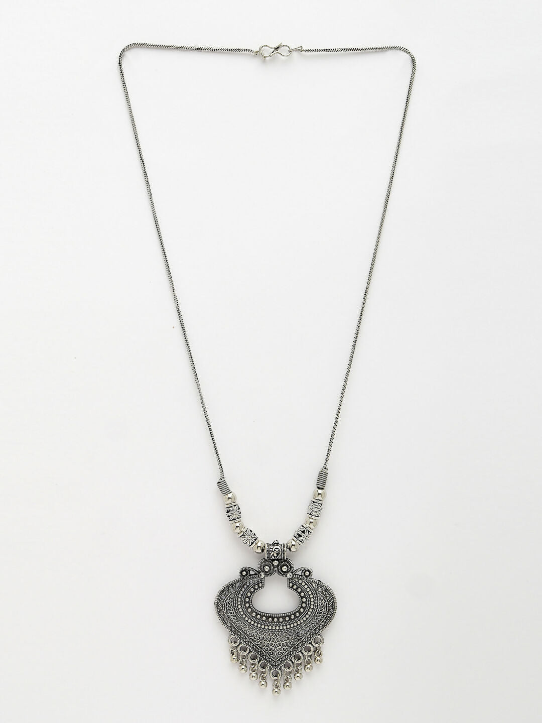 NVR Women's Silver-Toned German Silver Oxidised Pendant with Chain