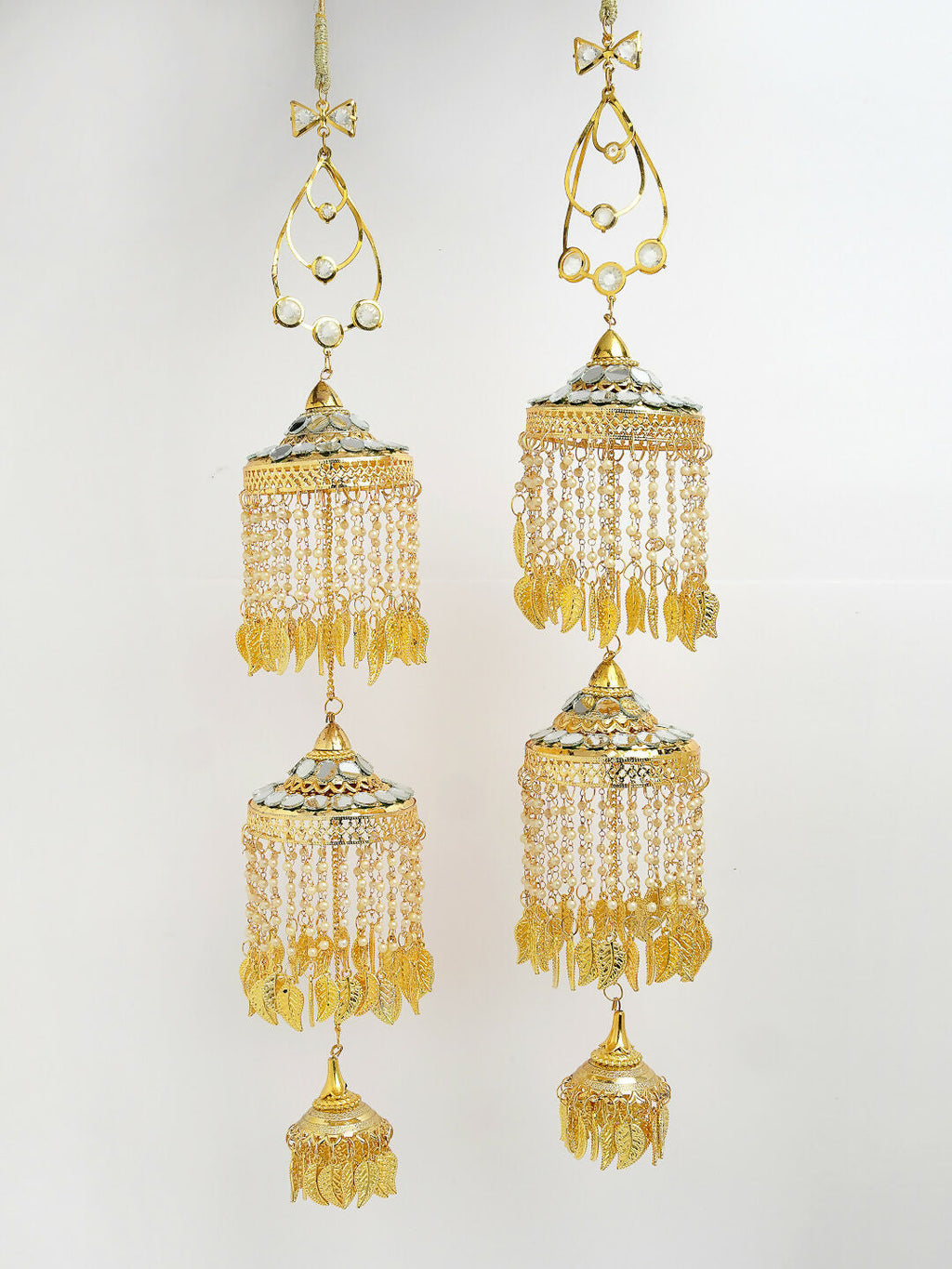 NVR Women's Pack Of 2 Gold-Polished & White Pearl Mirror Work Bridal Layered Kaleera Sets - Distacart