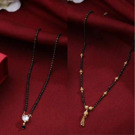 NVR Women's's Set of 2 Black Gold-Polished Beaded Mangalsutra With Ad Stone