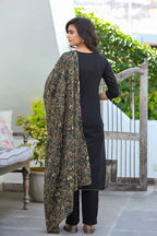 Yufta Women Black Patch Work Kurta with Palazzo & Dupatta