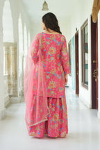 Joban Fashion Pink Chinnon Embroidery Sequence Work Readymade Kurta Set - Distacart