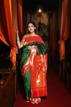 Very Much Indian Triple Muniya Border Paithani- Authentic Handloom Pure Silk With Parrots Pallu - Zari Stripes - Distacart