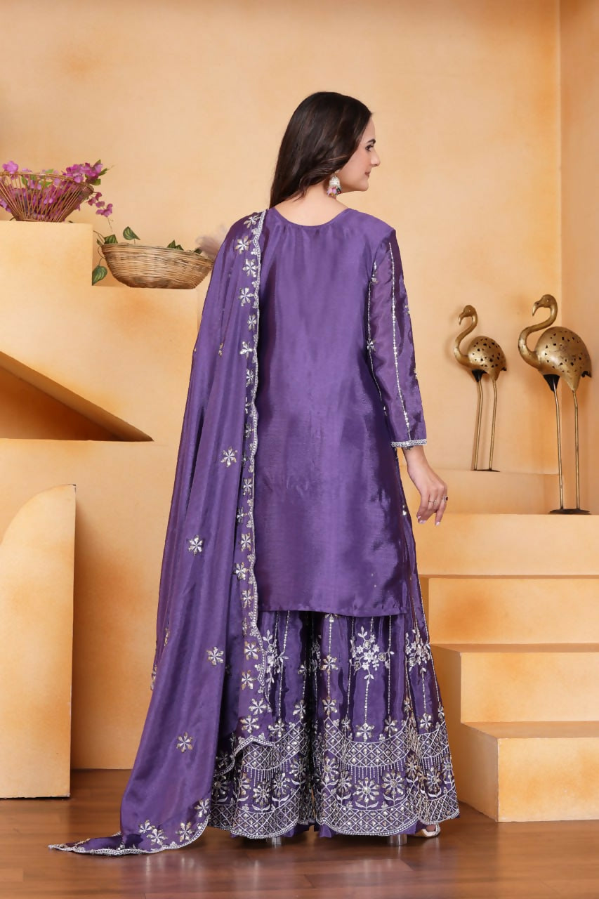 Teeya Creation Lavender Color Chinon Silk Wedding Wear Trending Palazzo Set - Distacart