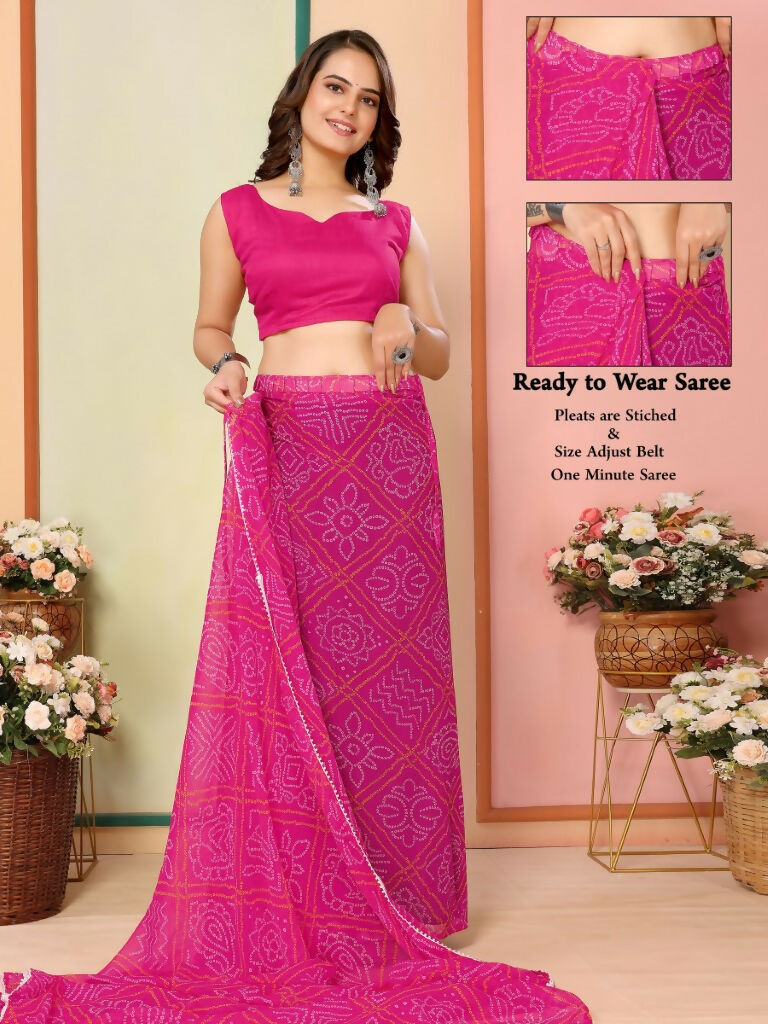 Pink Georgette Designer Printed Ready To Wear Saree - Elite