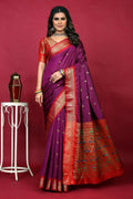 Jyoti Fashion Women's Purple Paithani Silk Zari Woven Saree with Blouse