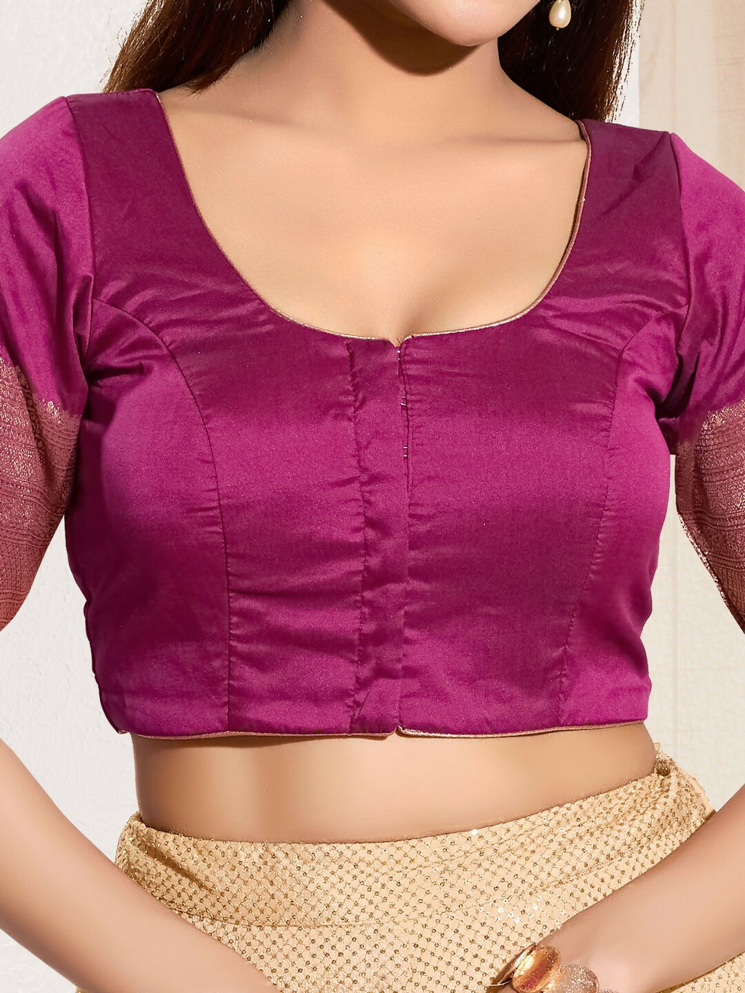 Joban Fashion South Pink Taffeta Silk Padded Blouse With Round Neck Elbow Sleeves - Distacart