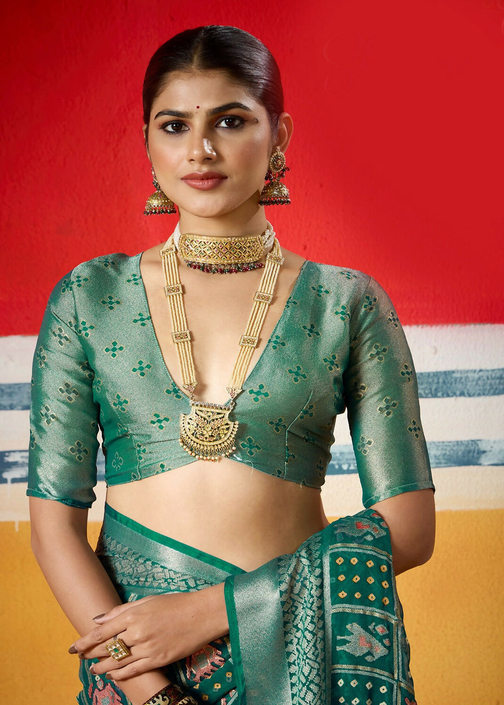 Joban Fashion Green Dull Moss Brasso Saree - Distacart