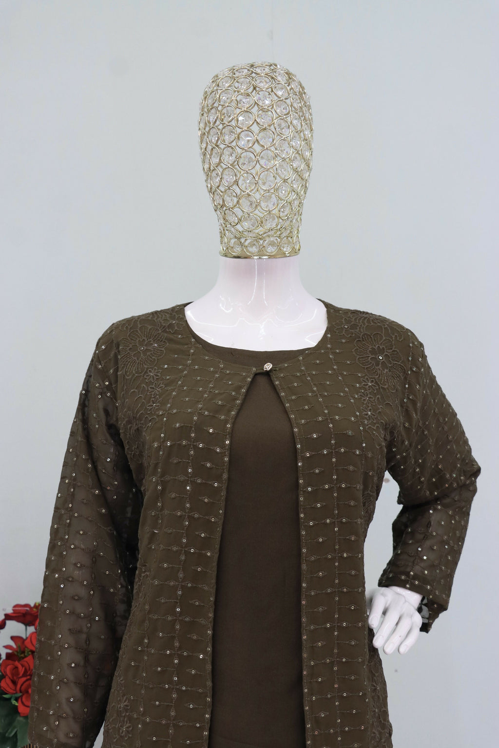 Teeya Creation Mehendi Color Faux Georgette Party Wear Designer Co Ord Set