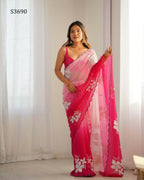 Pink Georgette Pedding Color, Embroidery Work Party Wear Saree - Erisha
