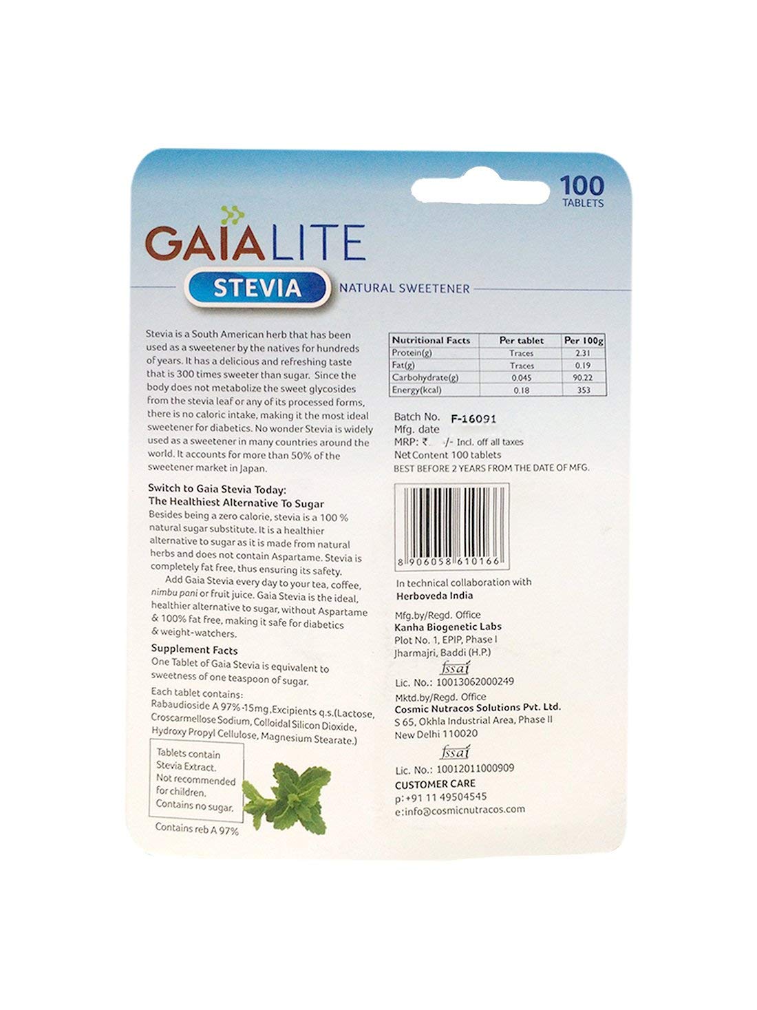 Gaia Lite Stevia Tablets - Distacart