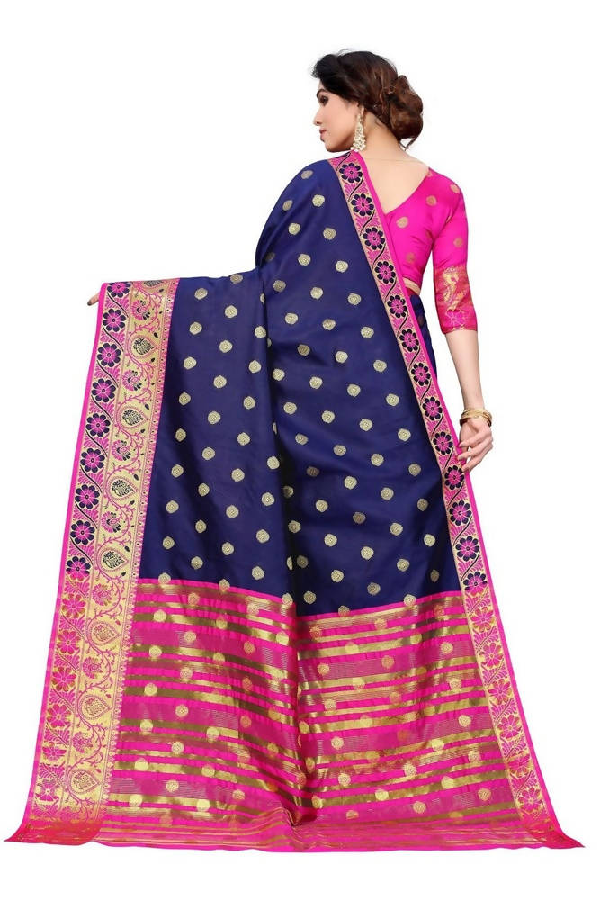 Vamika Cotton Rich Silk With Jacquard Weaving Navy Blue Saree
