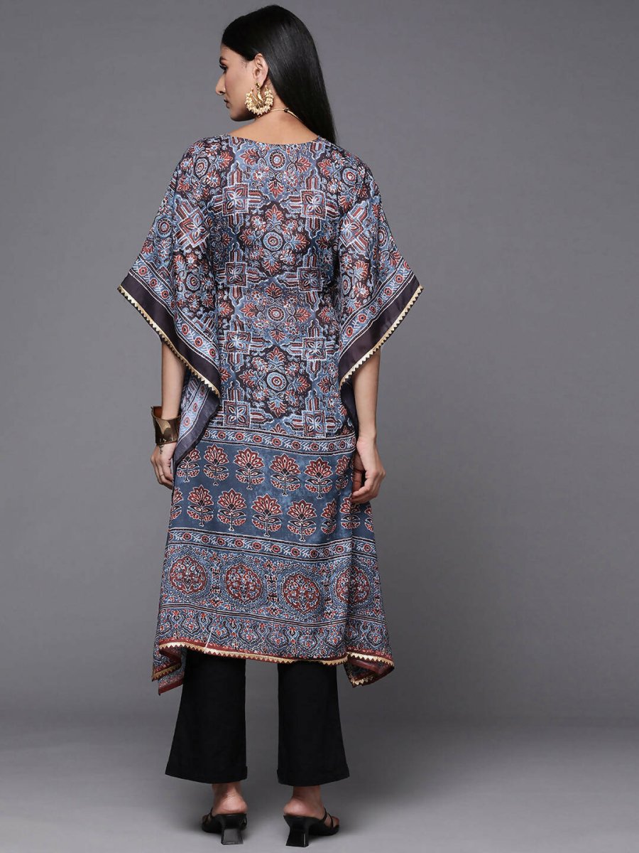 Ahalyaa Navy Blue & Maroon Floral Print Kaftan Kurta - Distacart