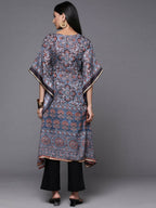 Ahalyaa Navy Blue & Maroon Floral Print Kaftan Kurta - Distacart