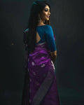 DEIANA'S Beautiful Designer Golden zari Soft Lichi Silk Saree - Purple