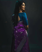 DEIANA'S Beautiful Designer Golden zari Soft Lichi Silk Saree - Purple