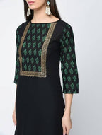 Aniyah Cotton Block Printed Black Straight Kurta (AN-131K)