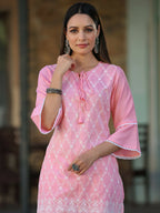 Juniper Women's Pink Chinnon Embroidered Kurta Garara Set - Distacart