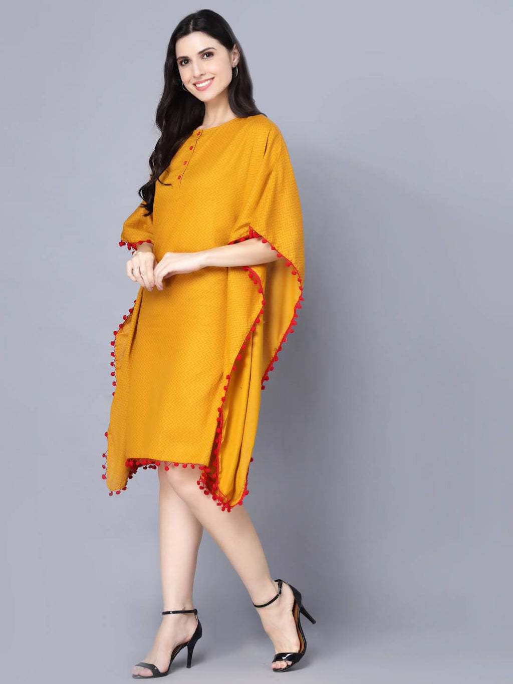 Myshka Mustard Yellow Layered Kaftan Dress - Distacart