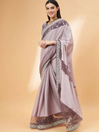 Mauve Silk Georgette Ribbon Embroidery Saree - Norita Hit Design