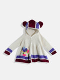 Chutput Kids Woollen Hand Knitted Full Sleeves Self Desgin Hoodie Dress For Baby Girls - Cream