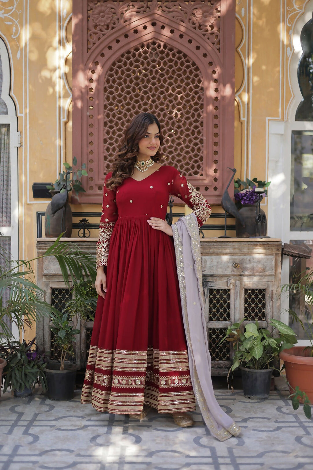 Joban Fashion Red Georgette Sequence Embroidery Work Kurta Set - Distacart