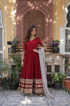Joban Fashion Red Georgette Sequence Embroidery Work Kurta Set - Distacart