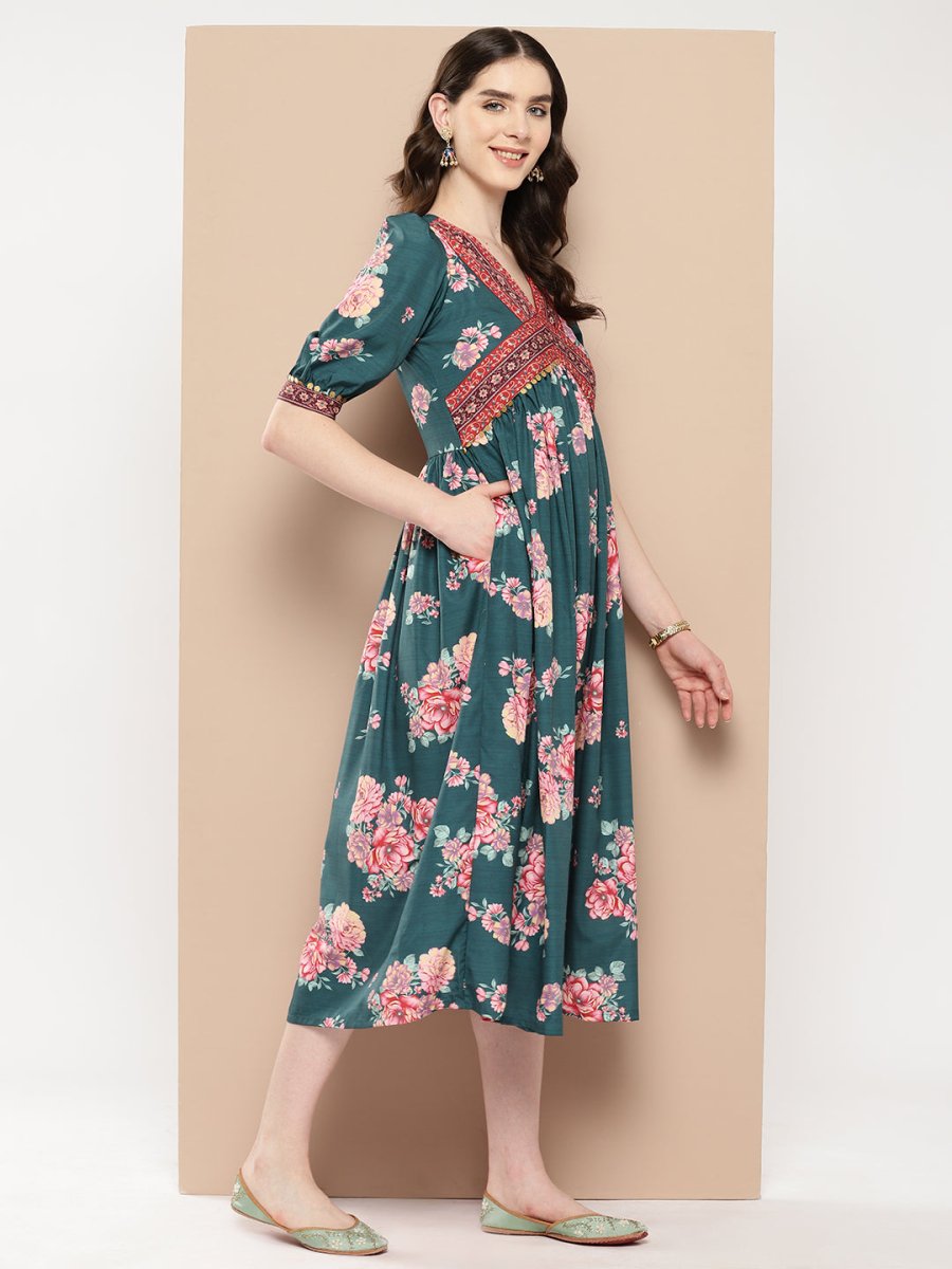 Ahalyaa Women Floral Printed Empire Ethnic Dress
