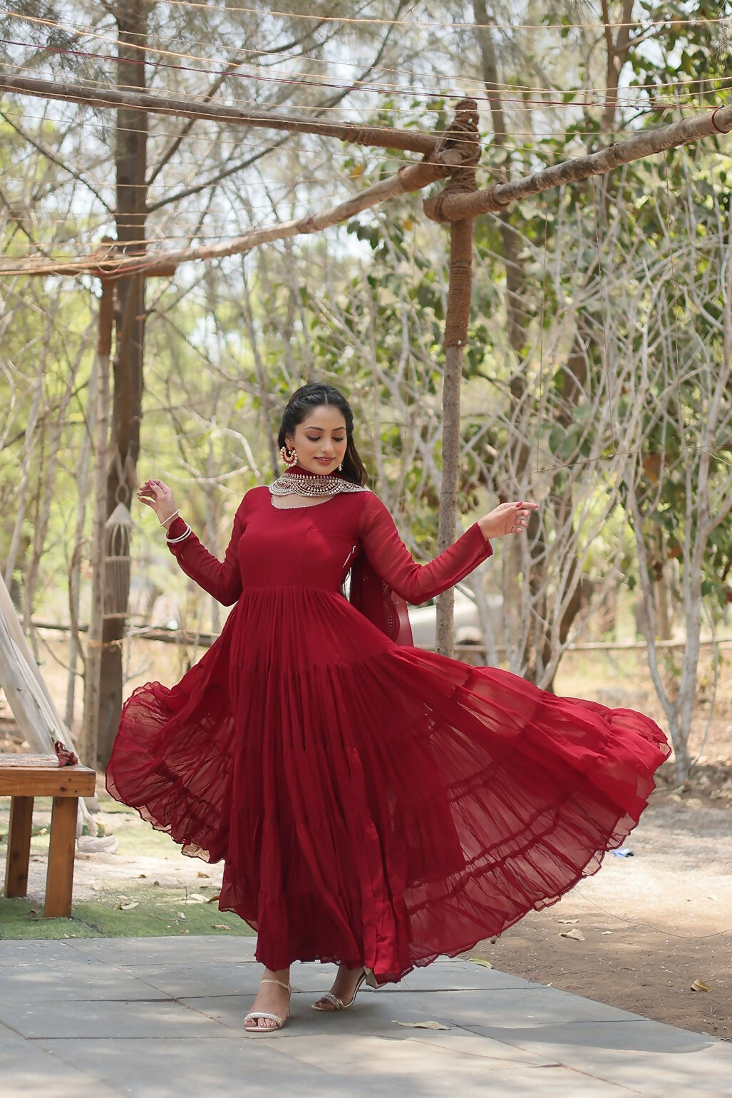 Joban Fashion Maroon Georgette Sequence Embroidery Work Kurta Set - Distacart