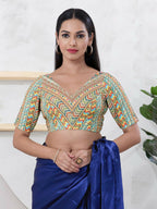 Joban Fashion Pista-Green Shift Elbow Sleeveless Back Open Blouse