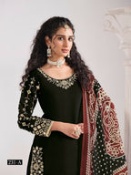 Anaita Black Roman Silk Stitched Suit with Embroidery & Real Mirror Work - Distacart