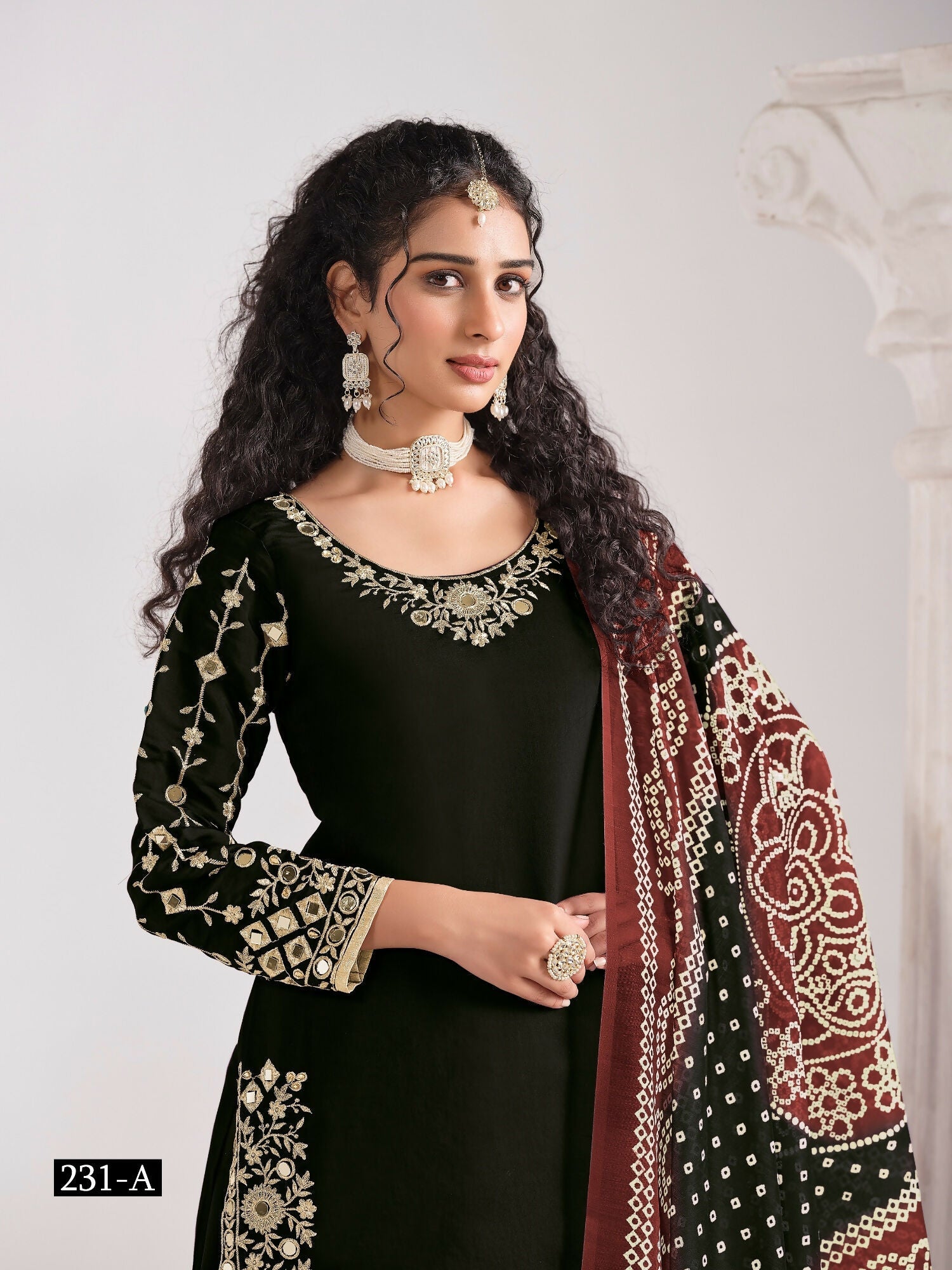 Anaita Black Roman Silk Stitched Suit with Embroidery & Real Mirror Work - Distacart