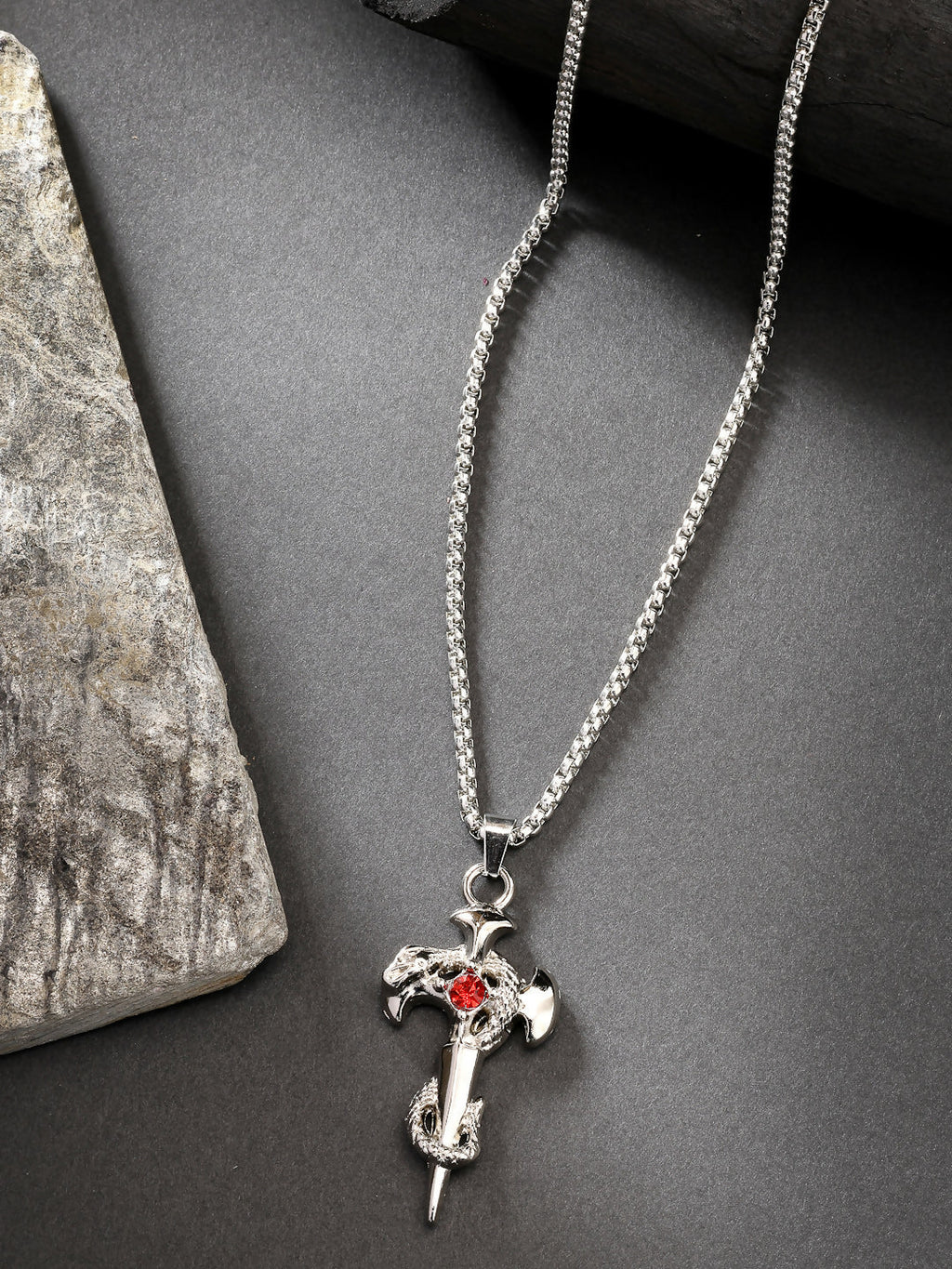 NVR Men's Silver-Plated Stainless Steel Pendant with Chain