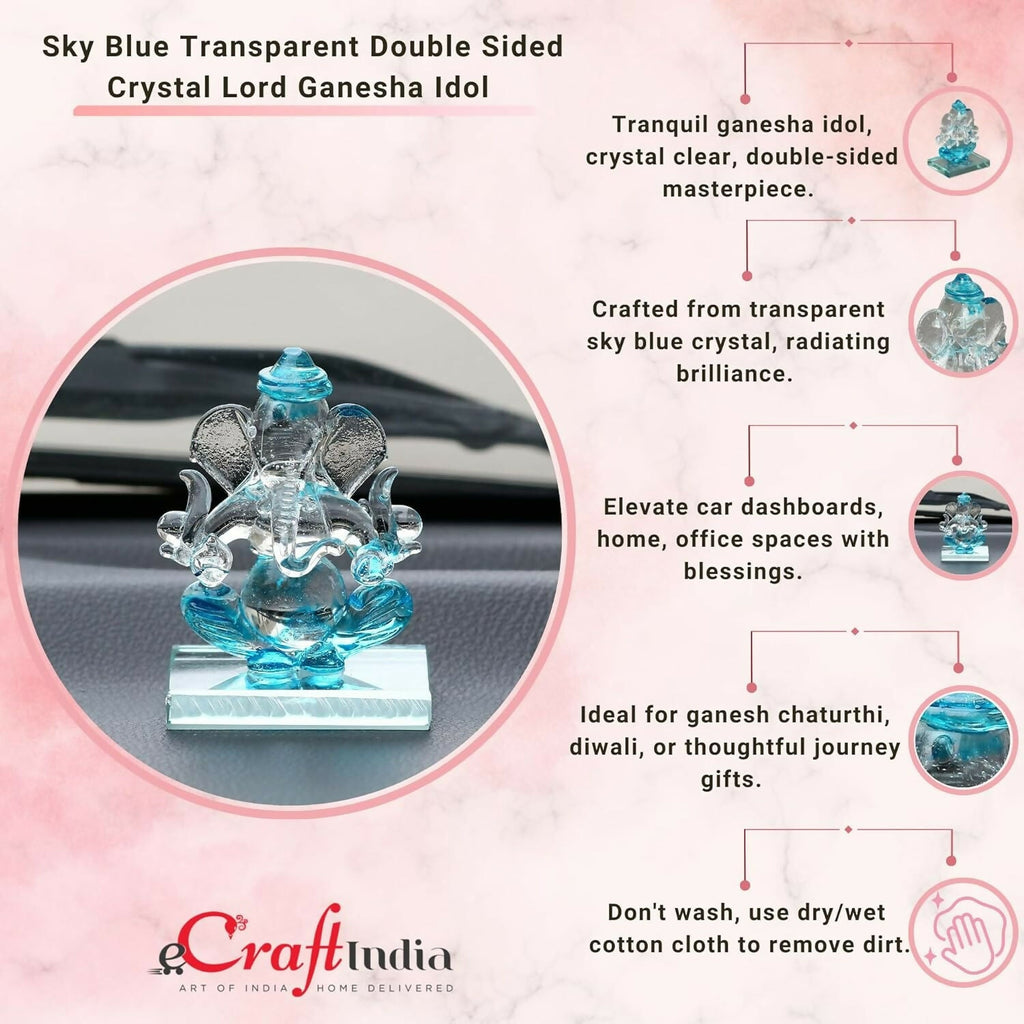 eCraftIndia SkyBlue and Transparent Double Sided Crystal Car Ganesha Showpiece