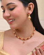 VOJ Gold-Polished Ruby Stone Studded Jewellery Set