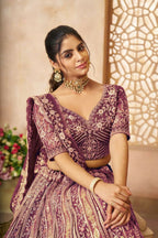 Kesar Fab Dark-Purple Net Hand_Woven Lehenga