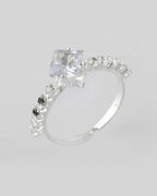 VOJ white CZ-detail Stainless Steel Cubic Zirconia Silver Plated Adjustable Finger Ring