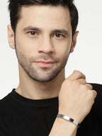 NVR Men's Set of 2 Black & Silver Stainless Steel Cuff Bracelet - Distacart