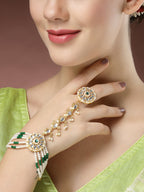 NVR Women's Green Gold-Polished Stone Studded Handcrafted Ring Bracelet - Distacart