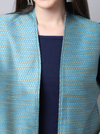 Even Apparels Blue Bansari Silk Open Front Women's Long Coat - Distacart