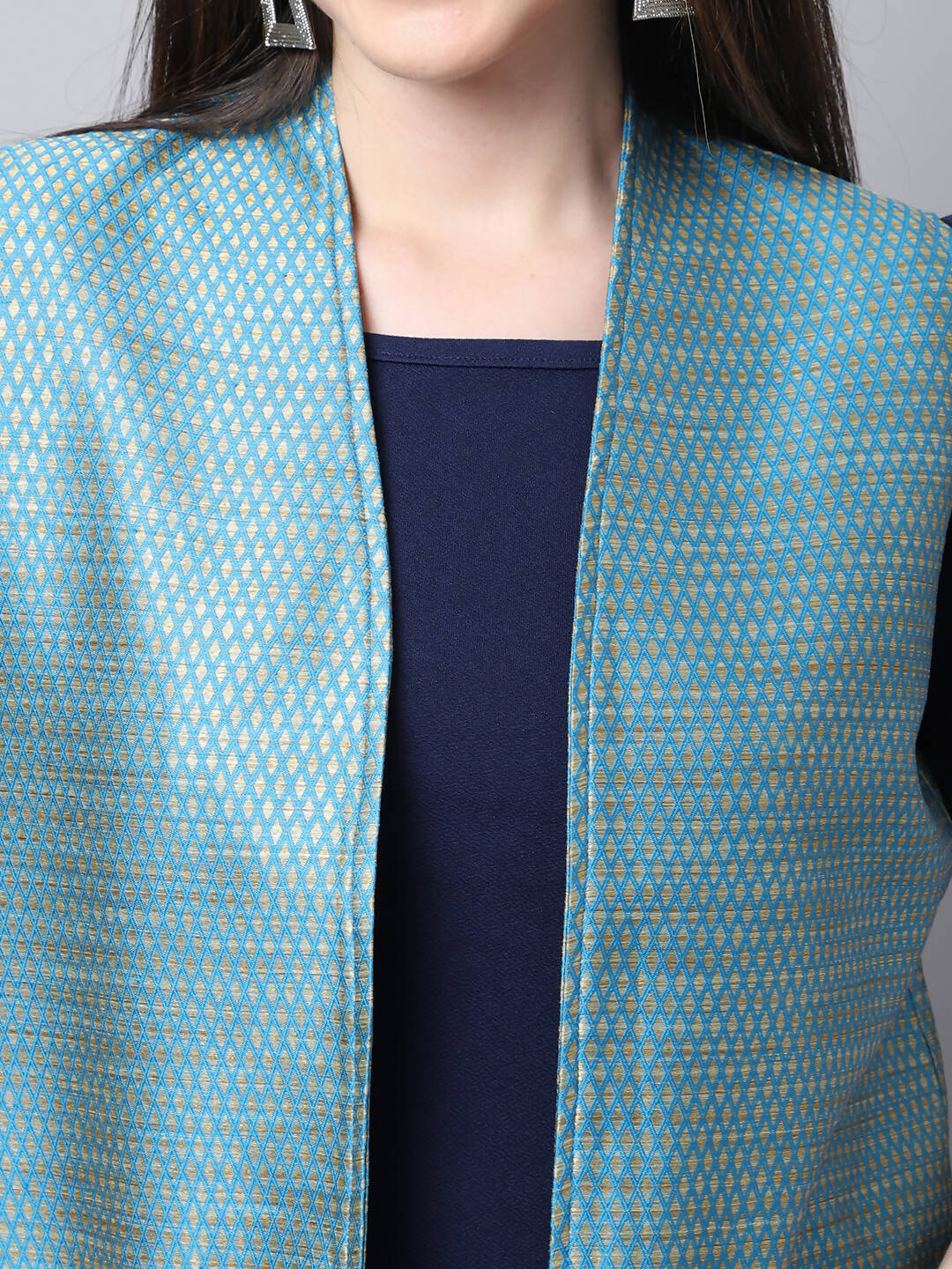 Even Apparels Blue Bansari Silk Open Front Women's Long Coat - Distacart