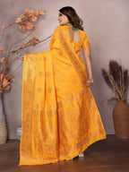 Joban Fashion Banarasi Orange Woven Soft Silk Saree - Distacart