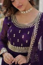Joban Fashion Purple Georgette Sequence Embroidery Work Kurta Set - Distacart