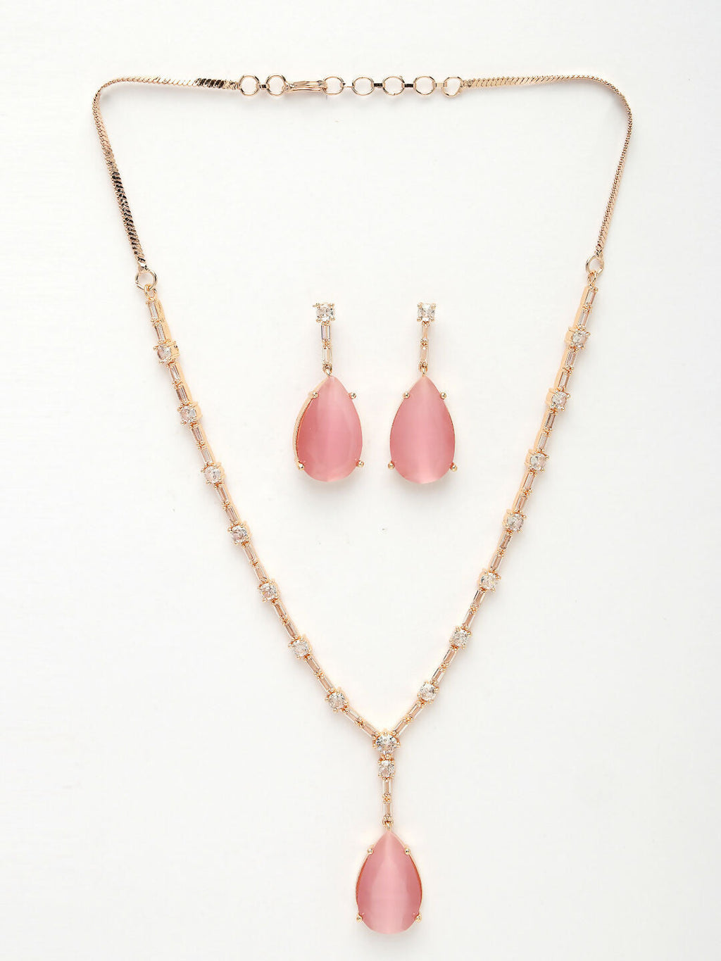 NVR Women's Rose Gold Artificial Stones Studded Handcrafted Jewellery Set