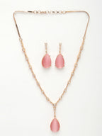 NVR Women's Rose Gold Artificial Stones Studded Handcrafted Jewellery Set