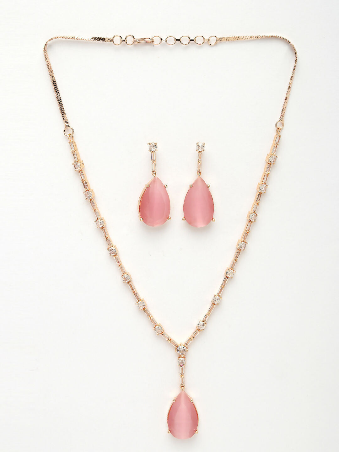 NVR Women's Rose Gold Artificial Stones Studded Handcrafted Jewellery Set